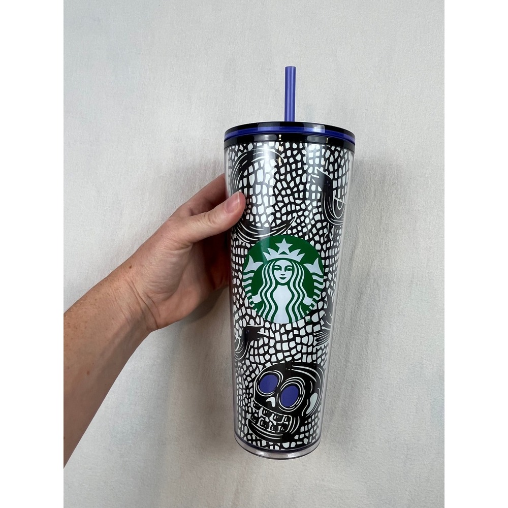 Starbucks Glow in the Dark Halloween Skull Raven Mosaic Venti Tumbler 24oz